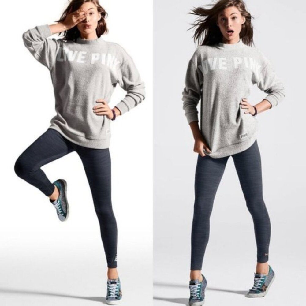 Victoria’s Secret PINK | Gray Stadium Mock Neck “LOVE PINK” Sweater | Size Small